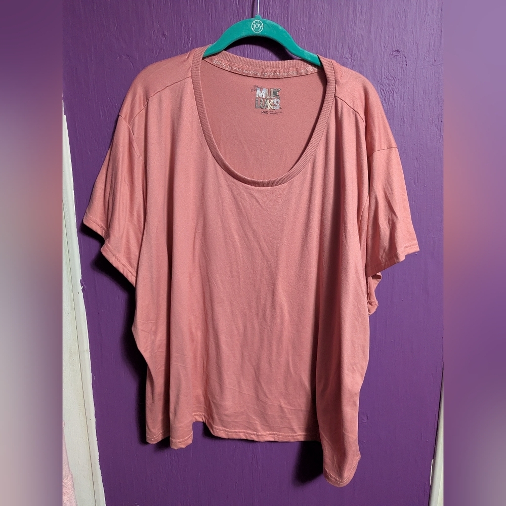 💜 MUK LUKS Petite Pink Ribbed Neck Split Hem Short Sleeve Tee 4X 22 24 26